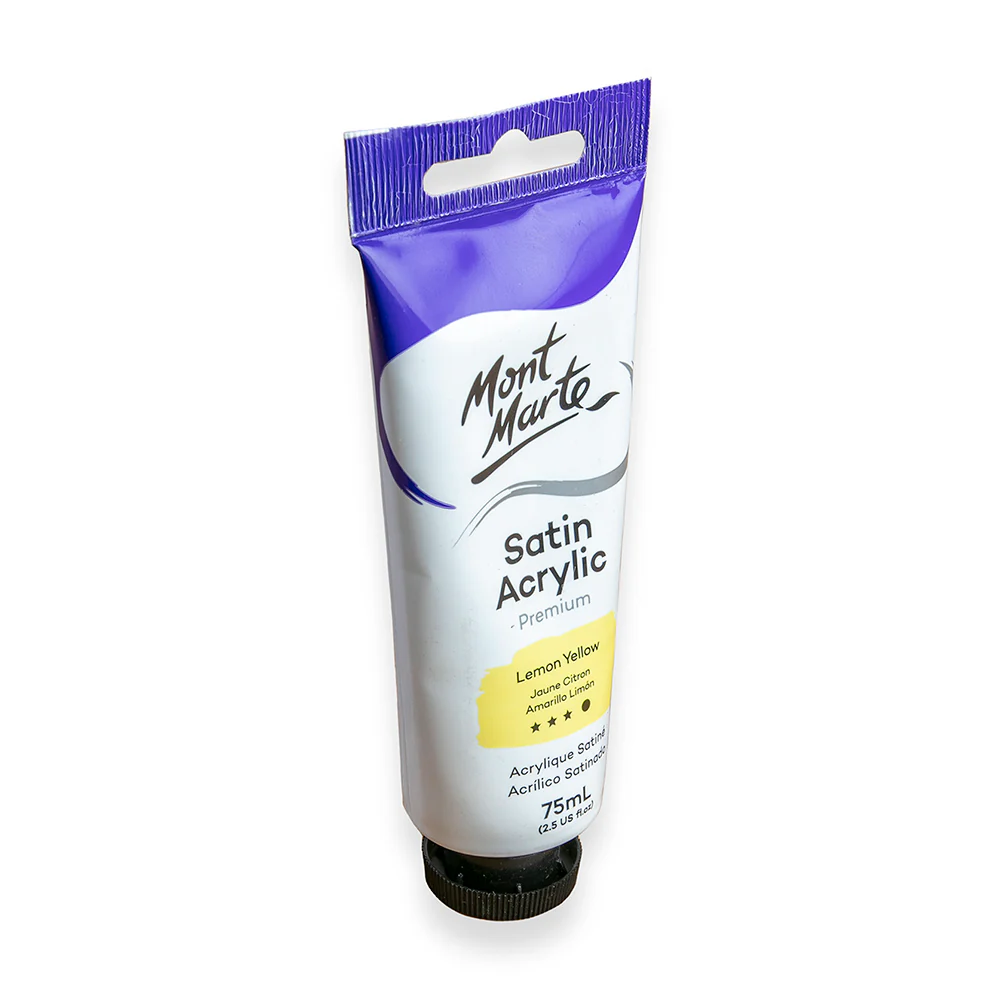 Satin Acrylic Paint Premium 75ml Tube - Lemon Yellow - Image 2