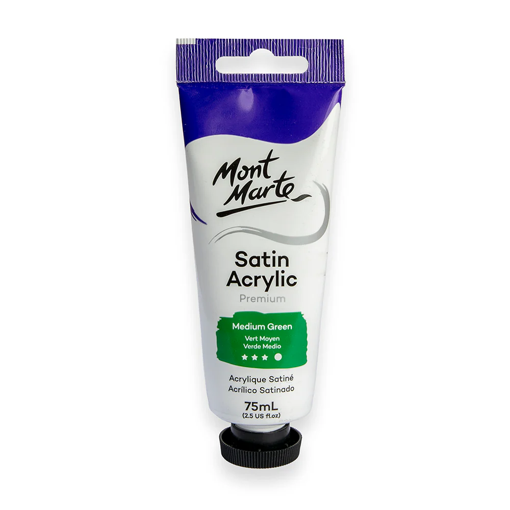 Satin Acrylic Paint Premium 75ml Tube - Medium Green