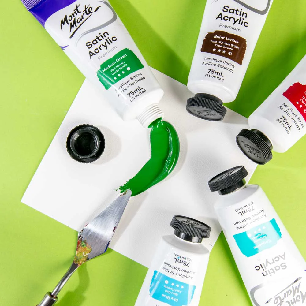 Satin Acrylic Paint Premium 75ml Tube - Medium Green - Image 5
