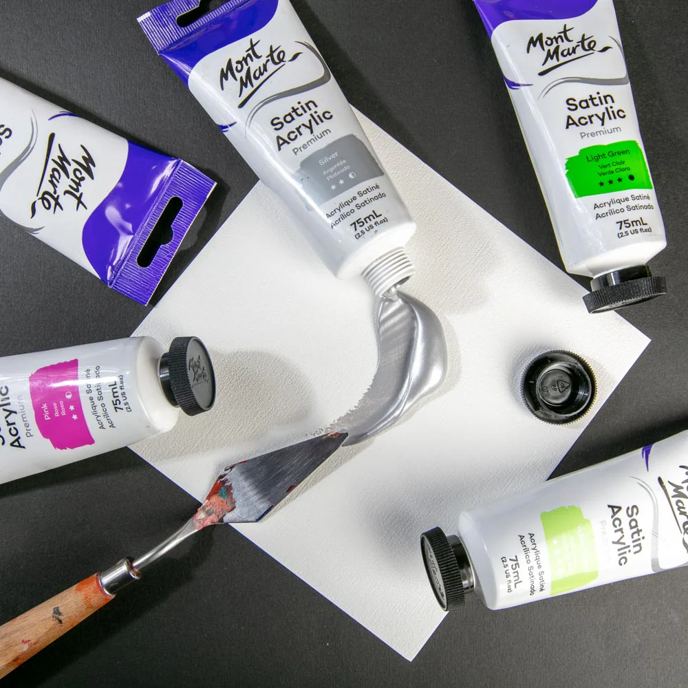 Satin Acrylic Paint Premium 75ml Tube - Silver - Image 2