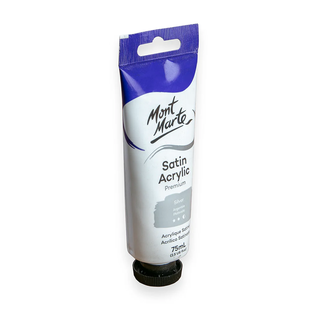 Satin Acrylic Paint Premium 75ml Tube - Silver - Image 3