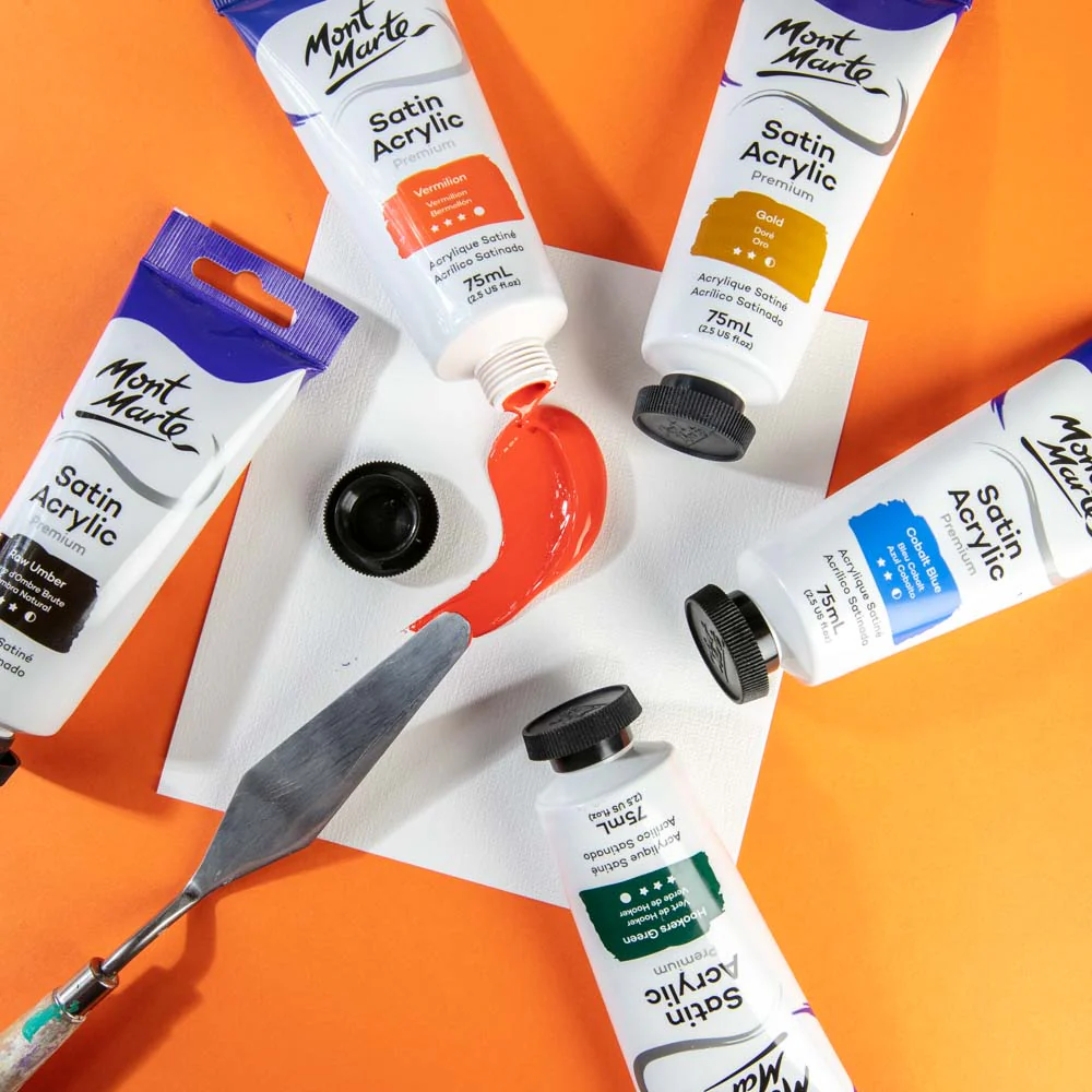 Satin Acrylic Paint Premium 75ml Tube - Vermilion - Image 5