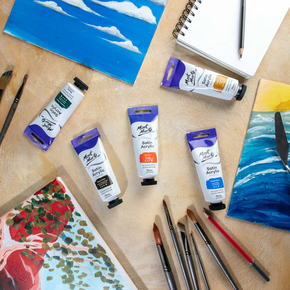 Satin Acrylic Paint Premium 75ml Tube - Vermilion - Image 8