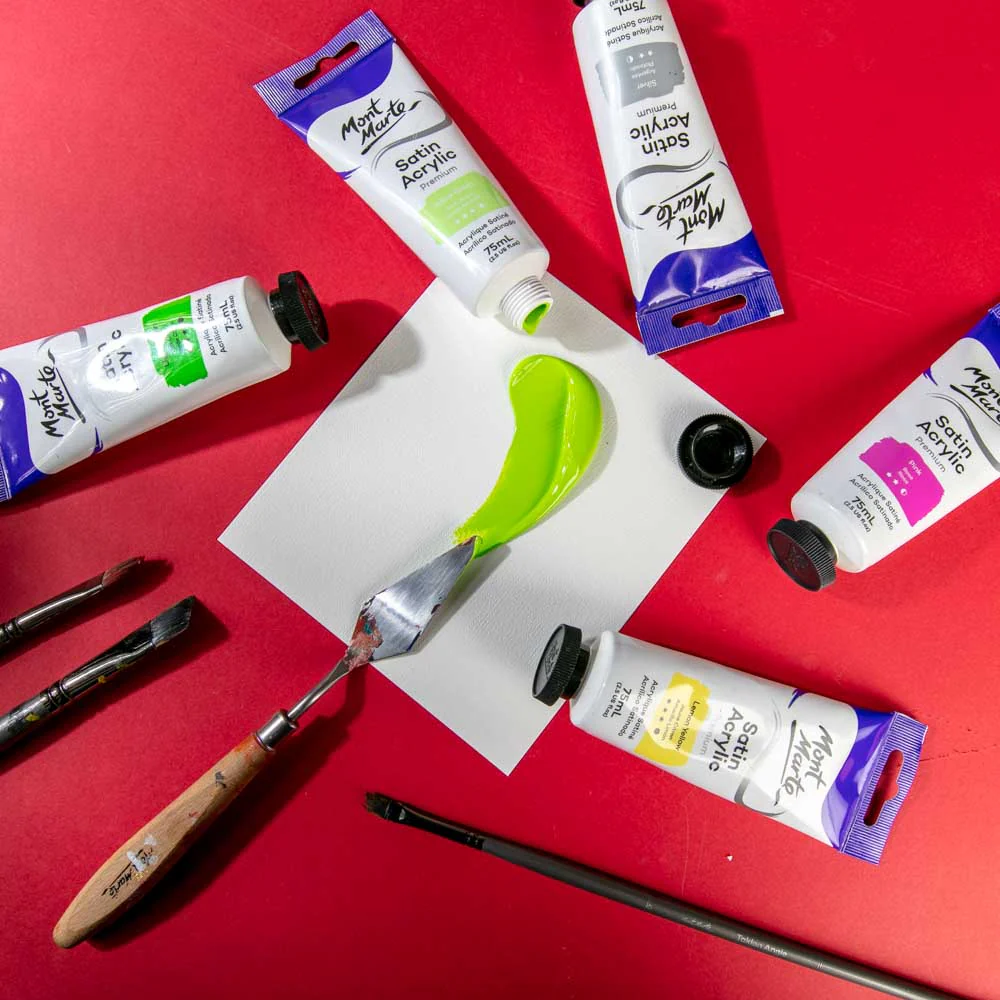 Satin Acrylic Paint Premium 75ml Tube - Yellow Green - Image 2