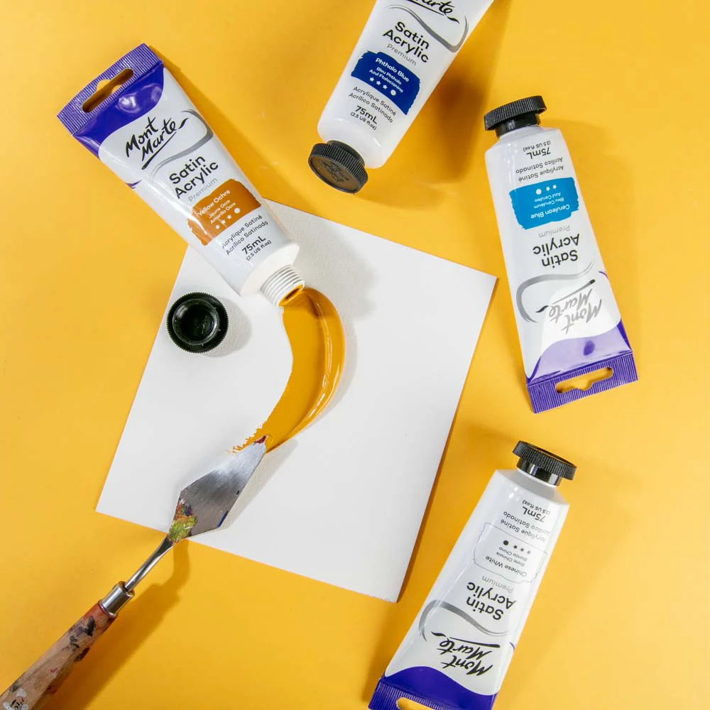 Satin Acrylic Paint Premium 75ml Tube - Yellow Ochre - Image 5