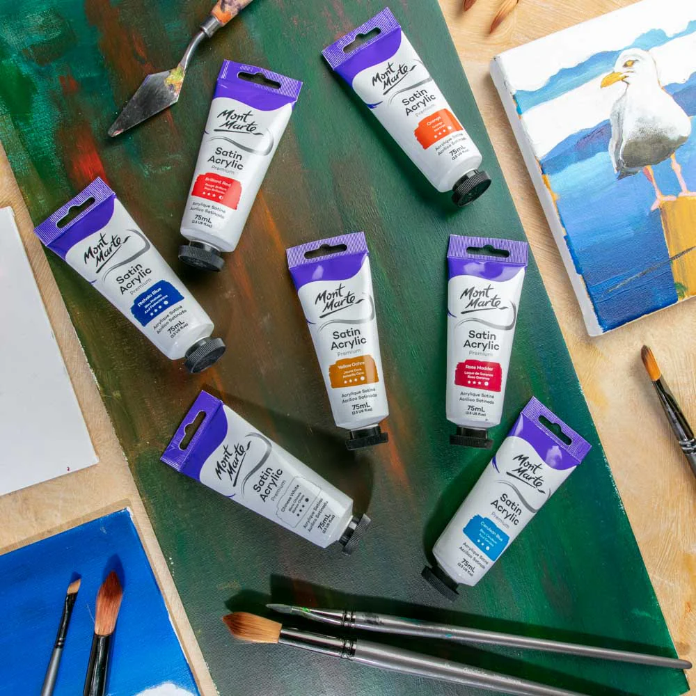 Satin Acrylic Paint Premium 75ml Tube - Yellow Ochre - Image 6