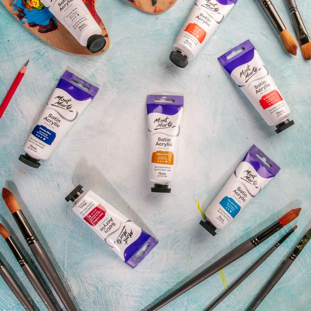 Satin Acrylic Paint Premium 75ml Tube - Yellow Ochre - Image 8