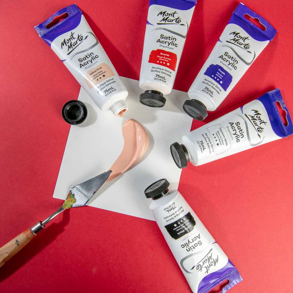 Satin Acrylic Paint Premium 75ml Tube - Yellow Pink - Image 5