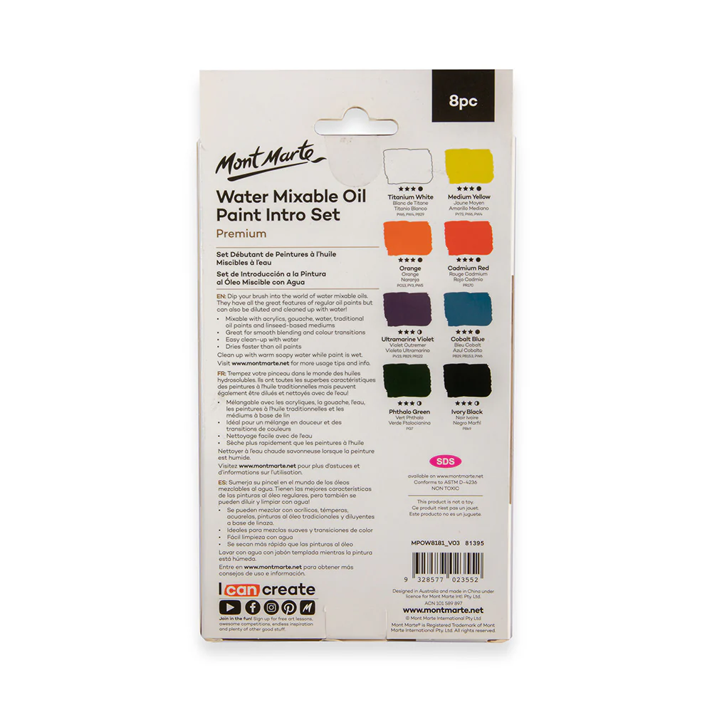 Water Mixable Oil Paint Intro Set Premium 8pc x 18ml - Image 4